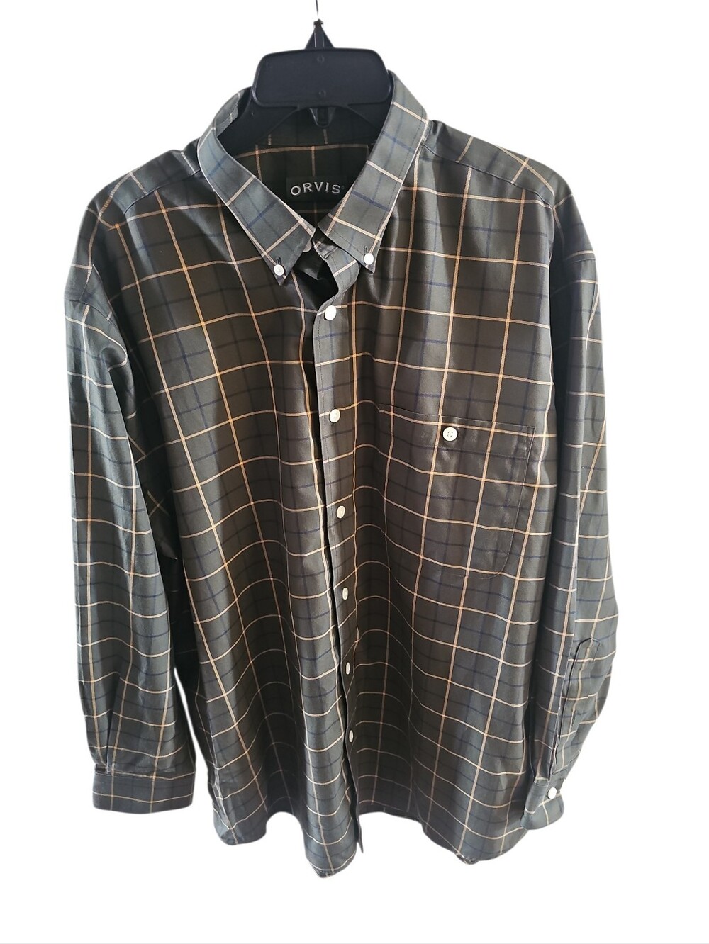 Orvis Sporting Tradition Men's XL Long Sleeve  Dark Green Plaid Shirt EUC